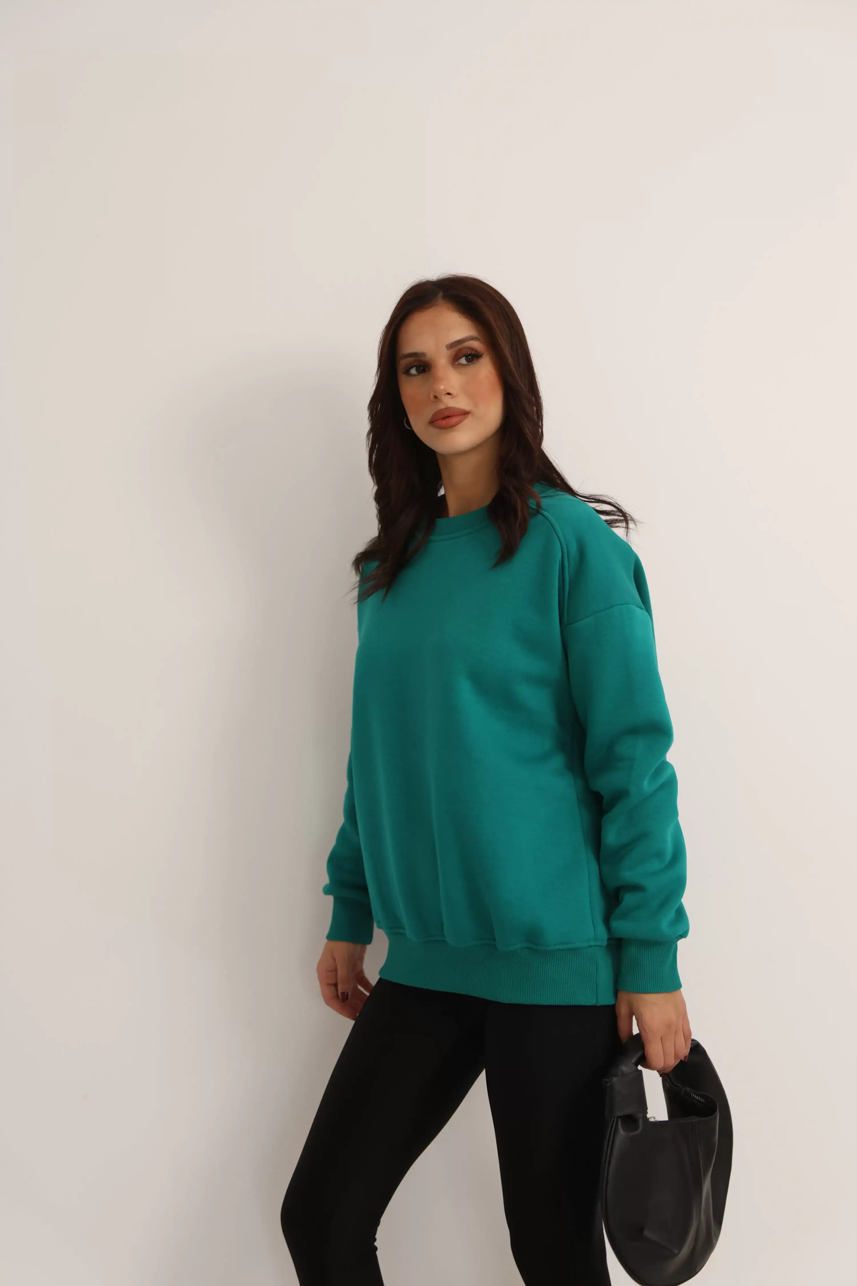 ŞARDONLU DÜZ SWEAT-YEŞİL