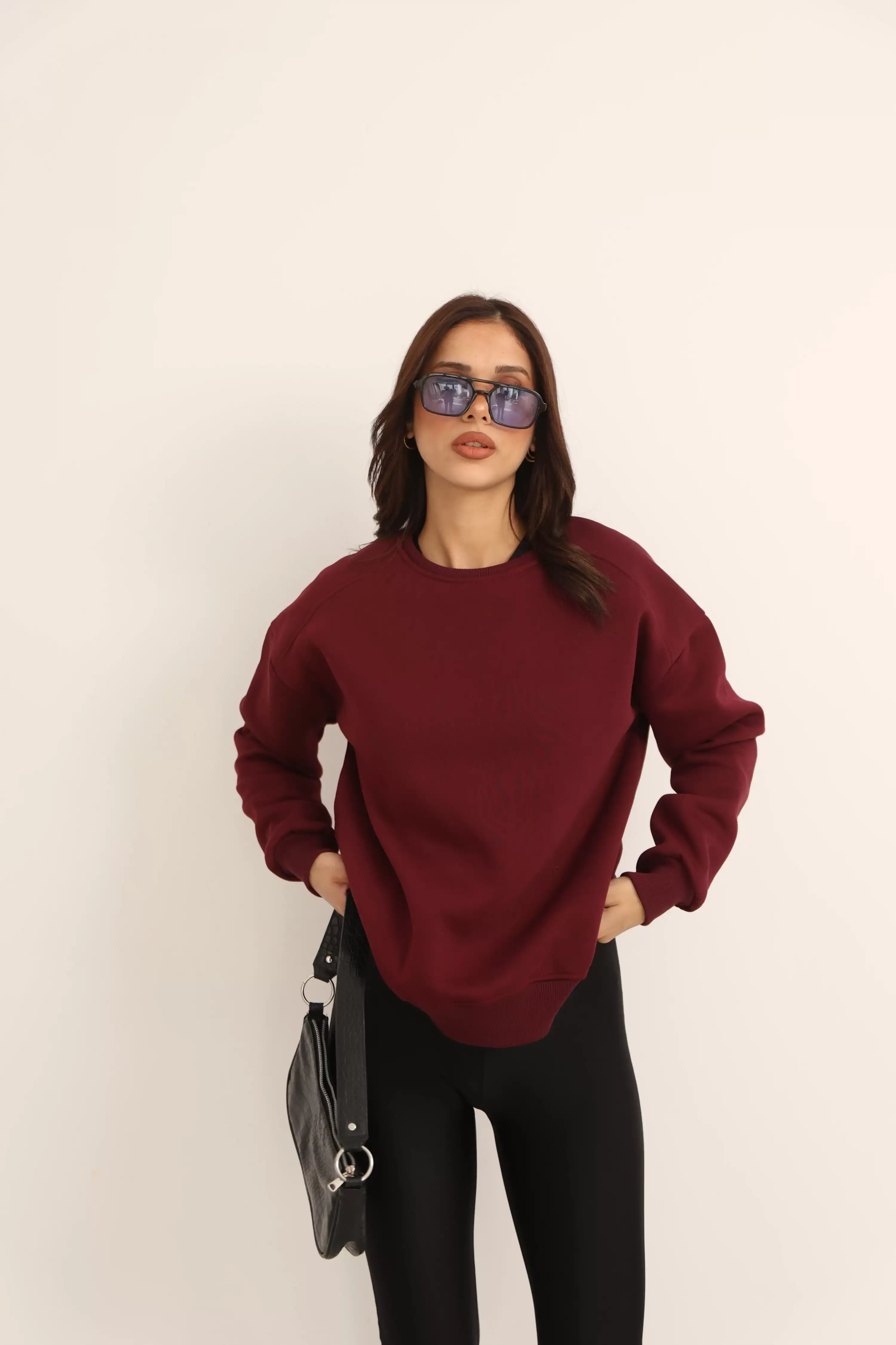 ŞARDONLU DÜZ SWEAT-BORDO