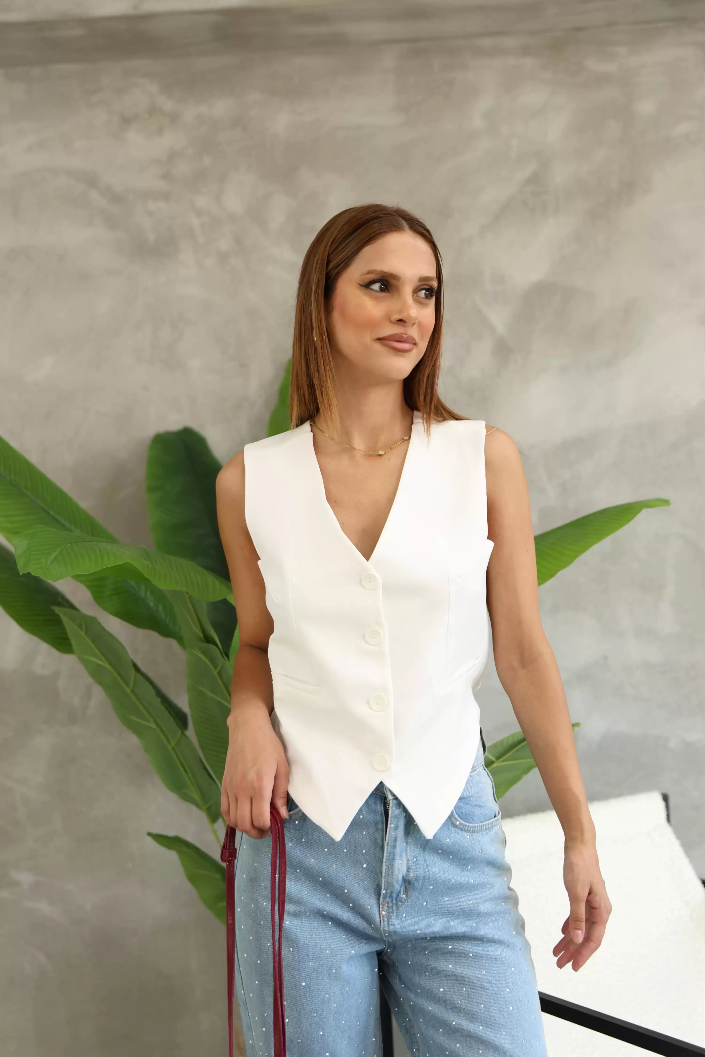 SIRTI ÇAPRAZ CROP YELEK-BEYAZ