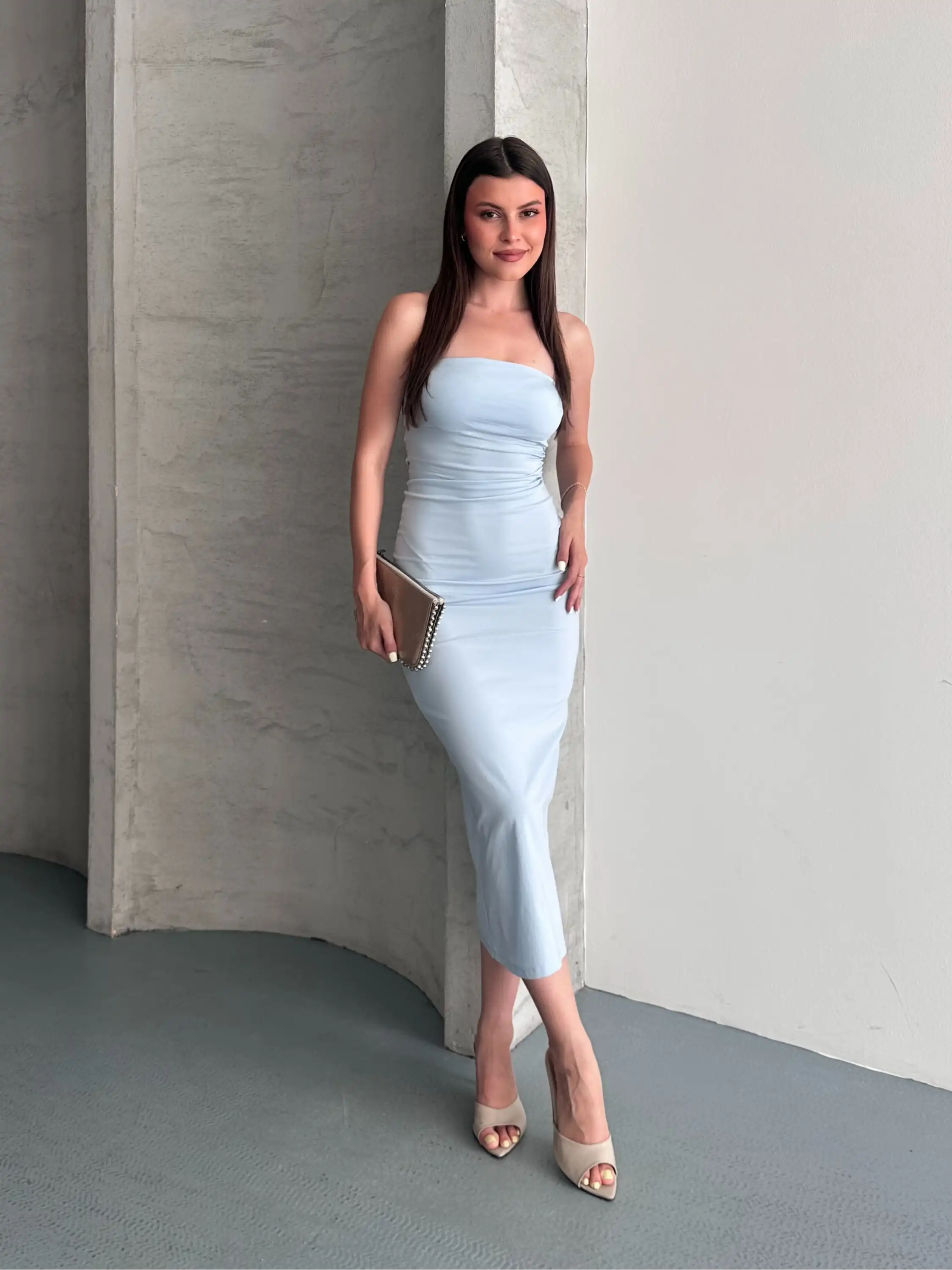 STRAPLEZ MODEL ELBİSE-MAVİ