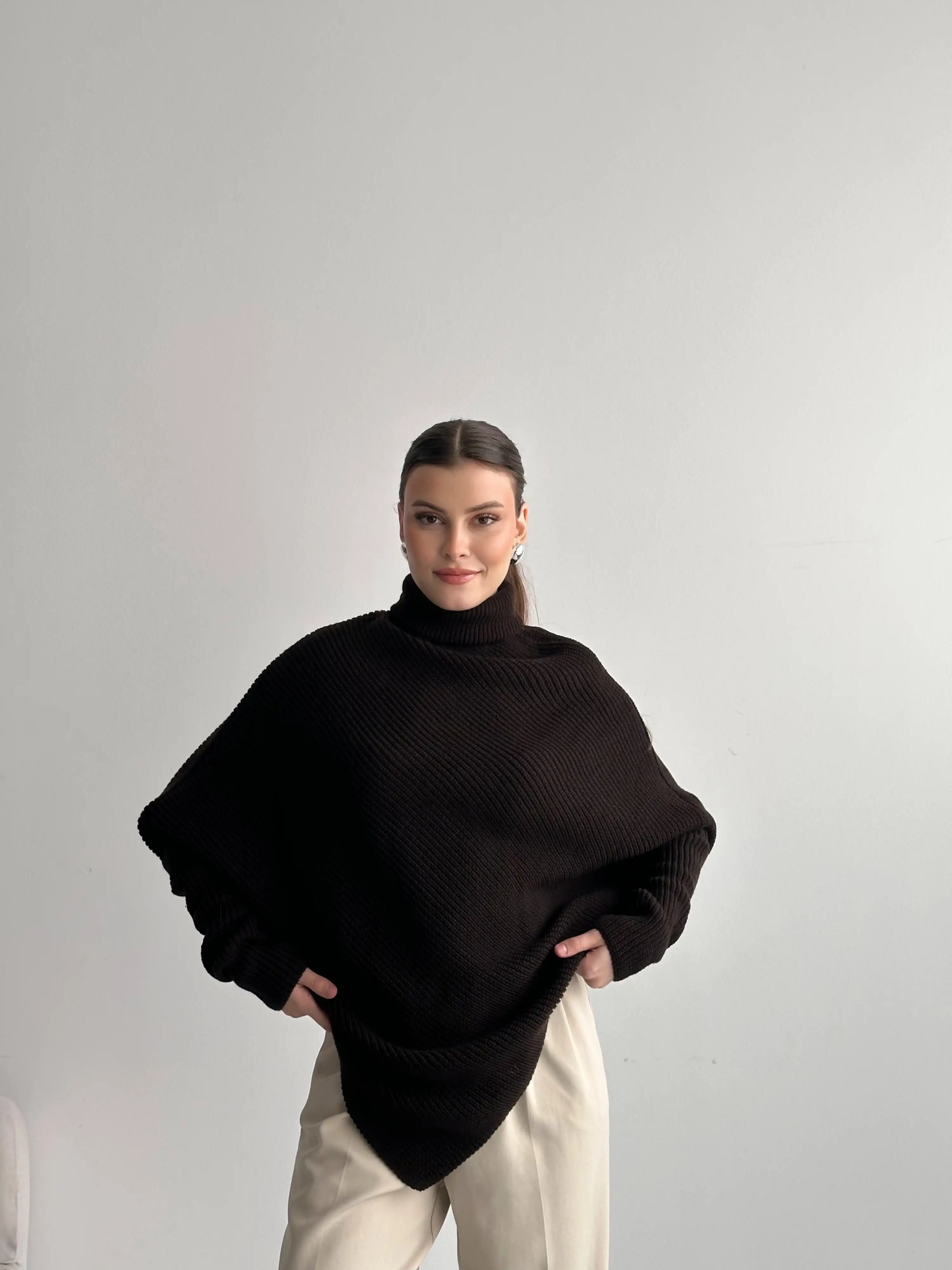 V KESİMLİ BALIKÇI YAKA TRİKO KAZAK-ACI KAHVE