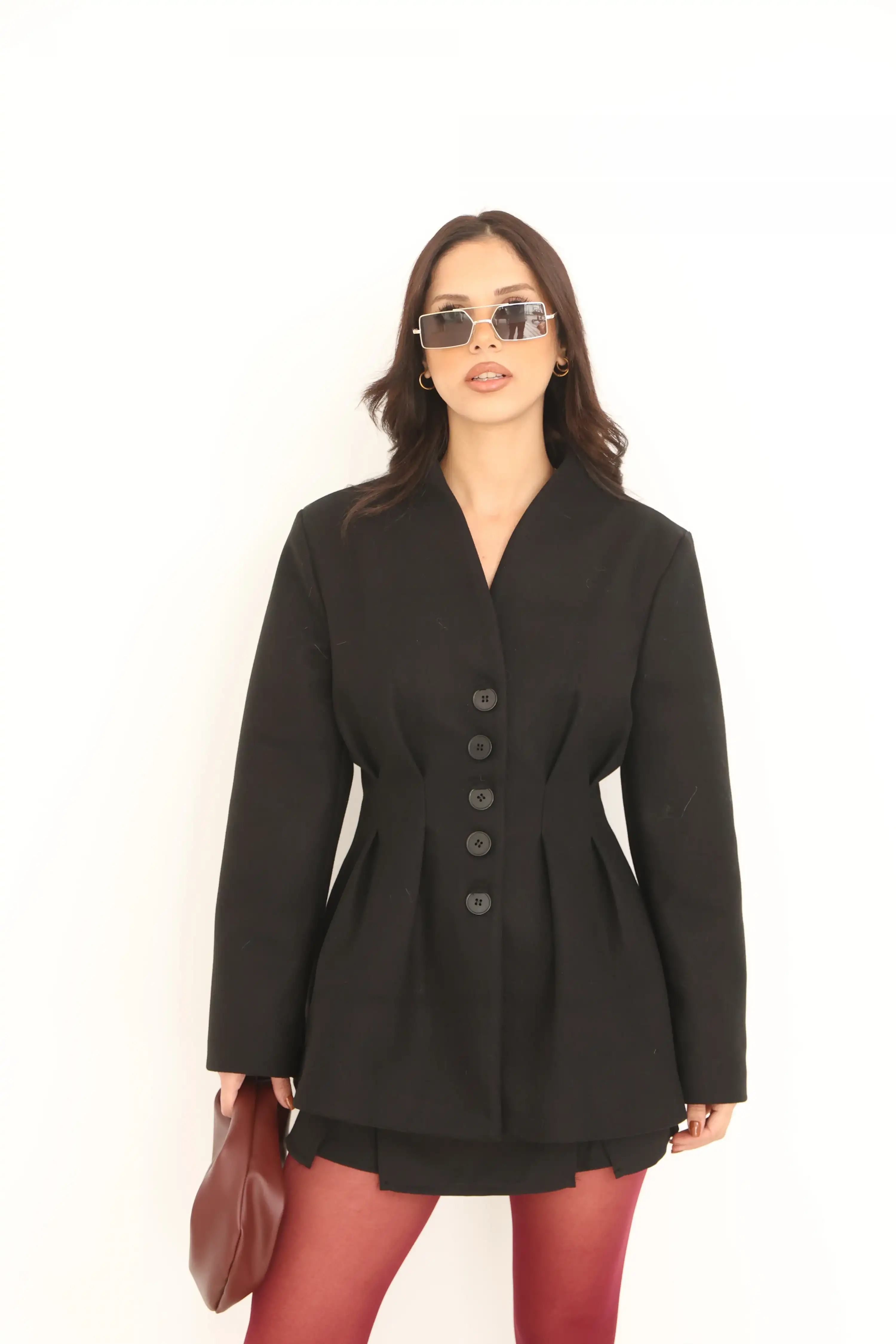 V YAKA BLAZER CEKET-SİYAH