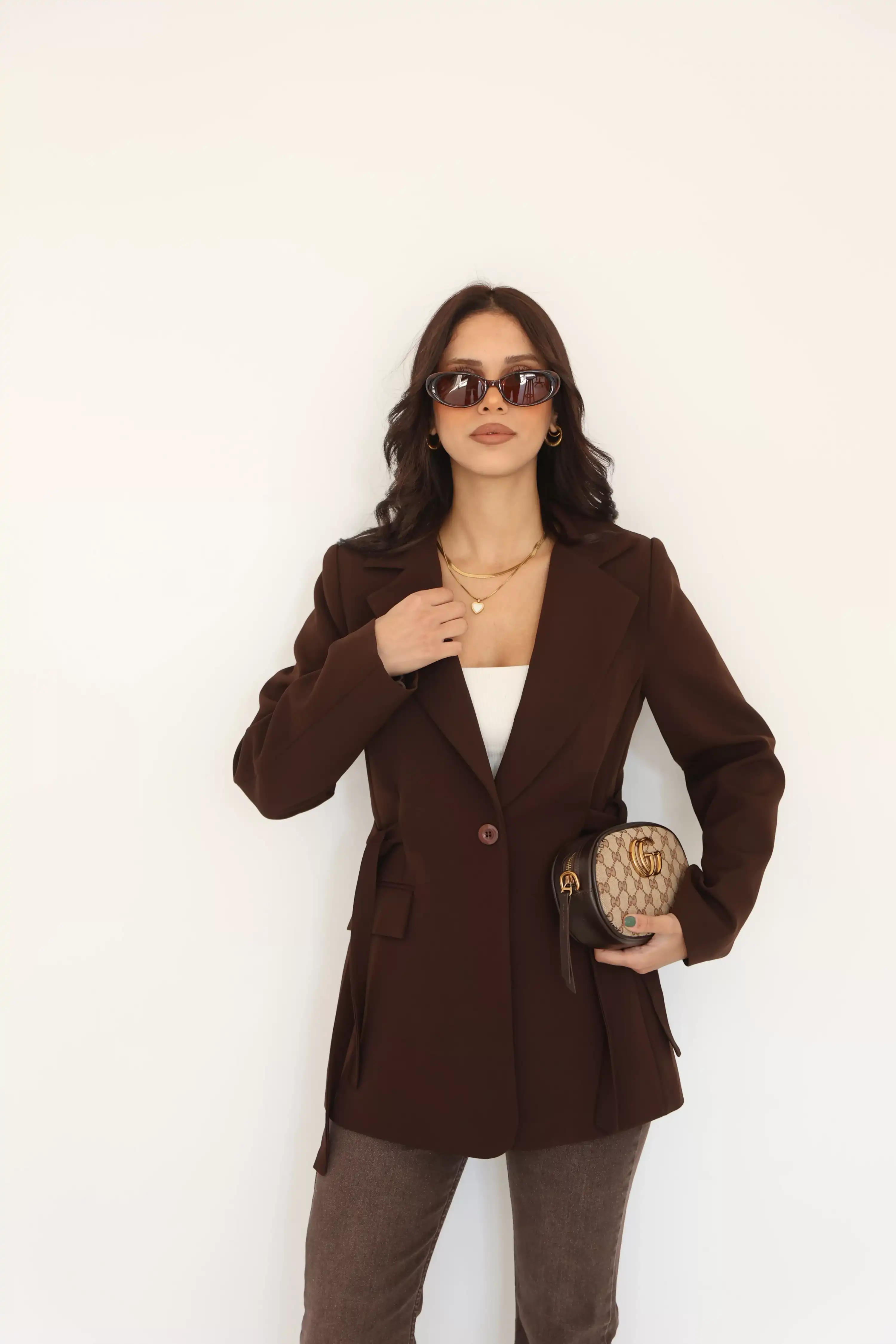 YANDAN BAĞLAMA DETAYLI BLAZER CEKET-KAHVE