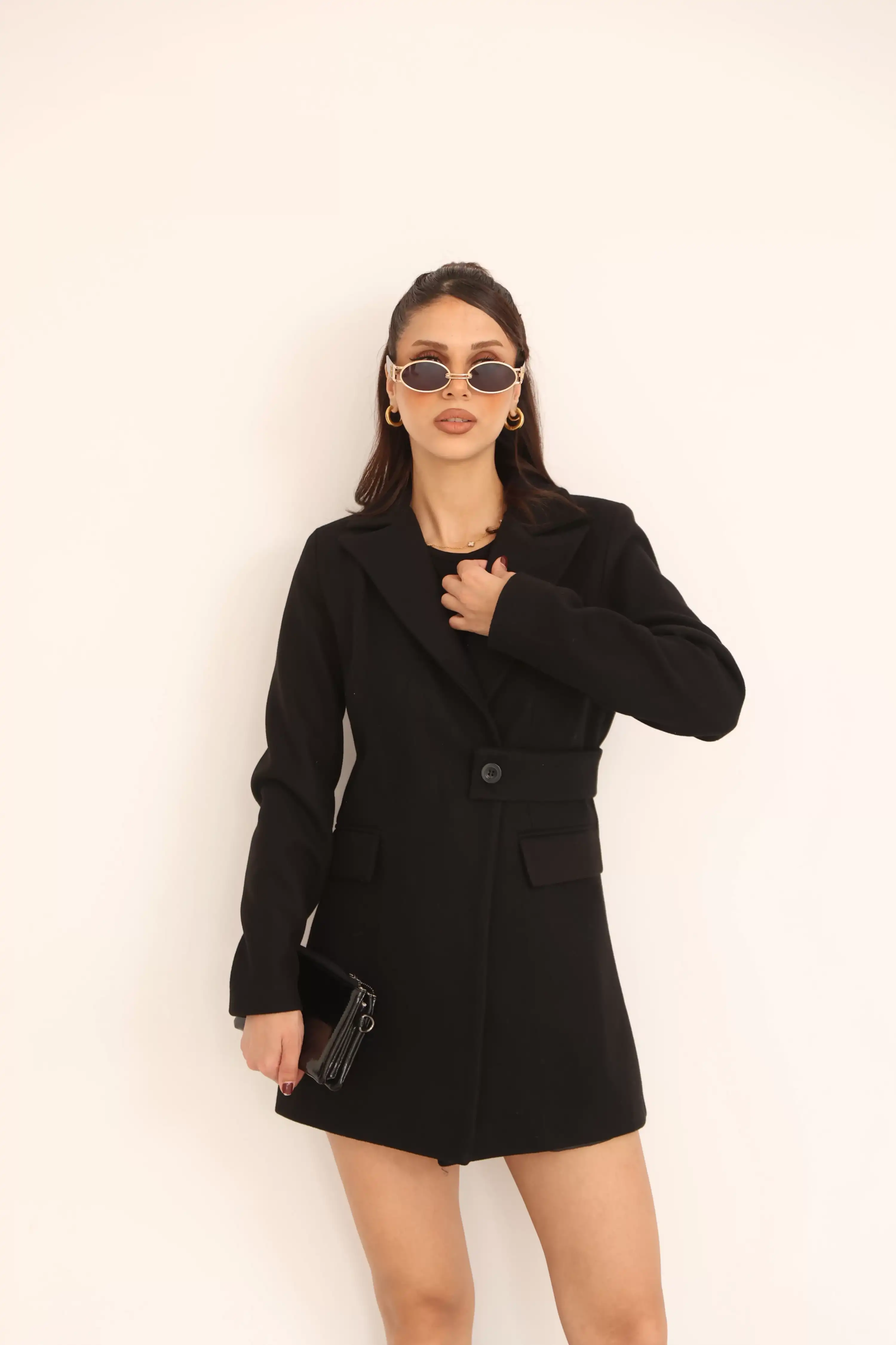 YANDAN DÜĞME DETAYLI KAŞE BLAZER CEKET-SİYAH