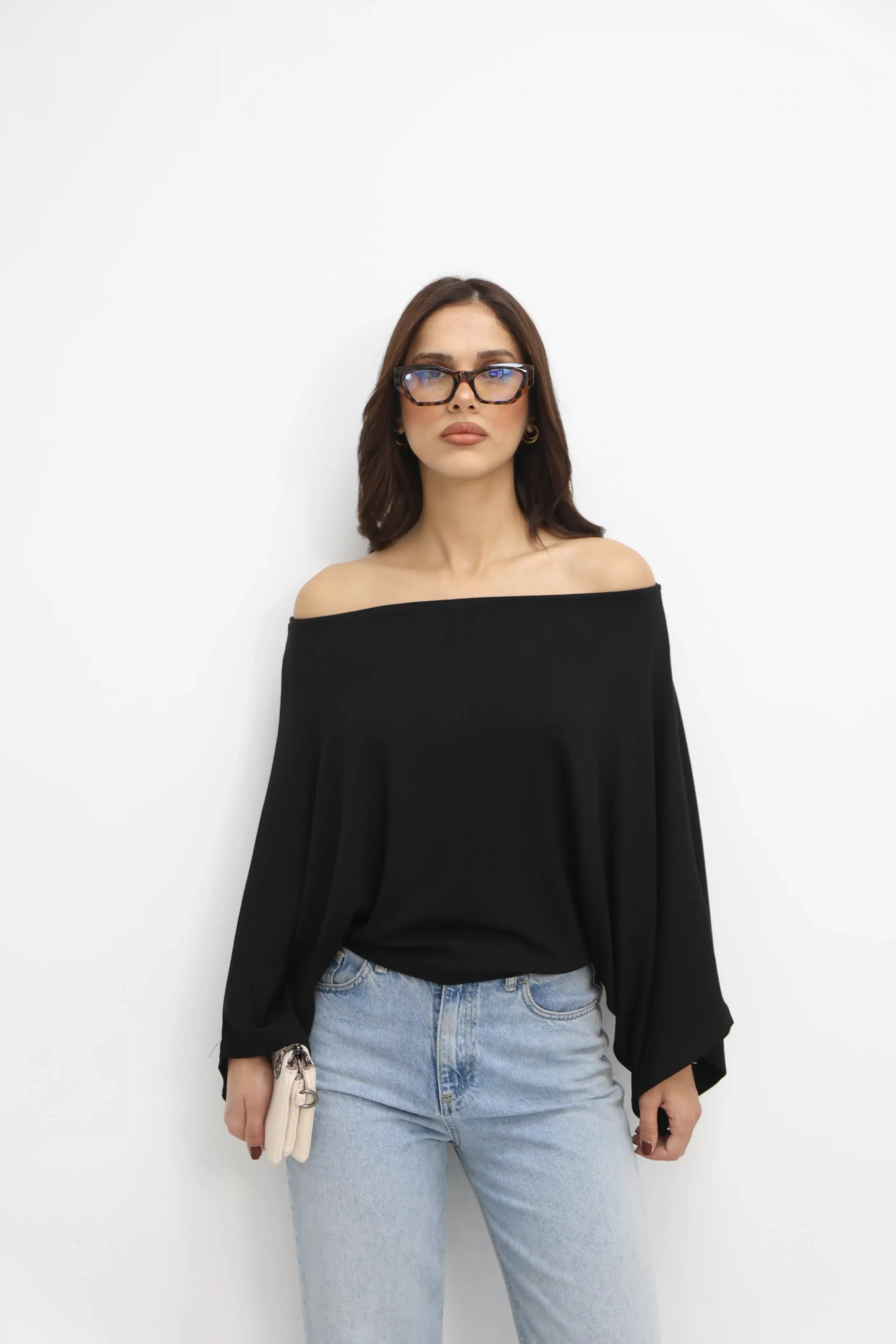 YARASA KOL MODAL BLUZ-SİYAH