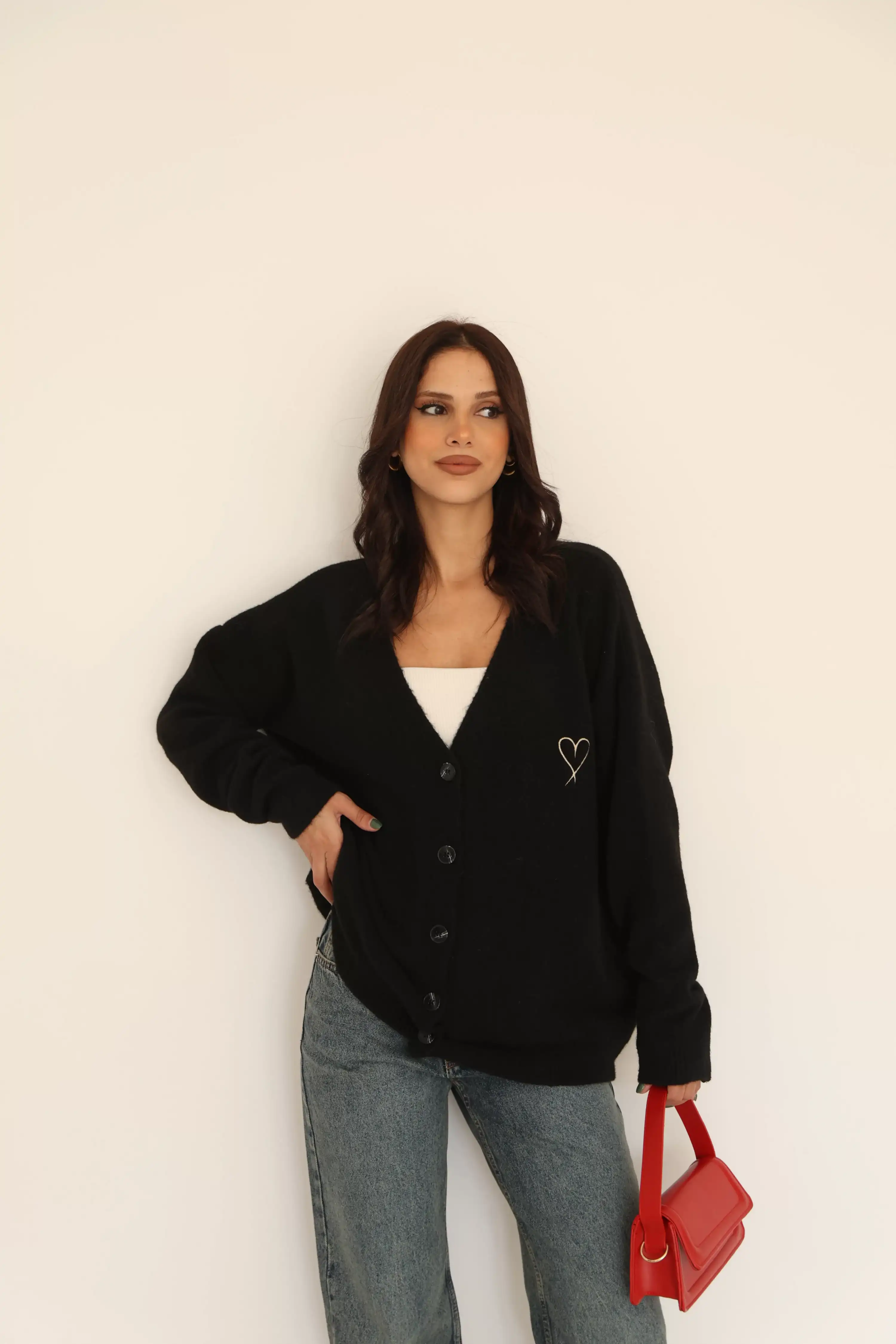 YUMOŞ KALP NAKIŞLI HIRKA-SİYAH