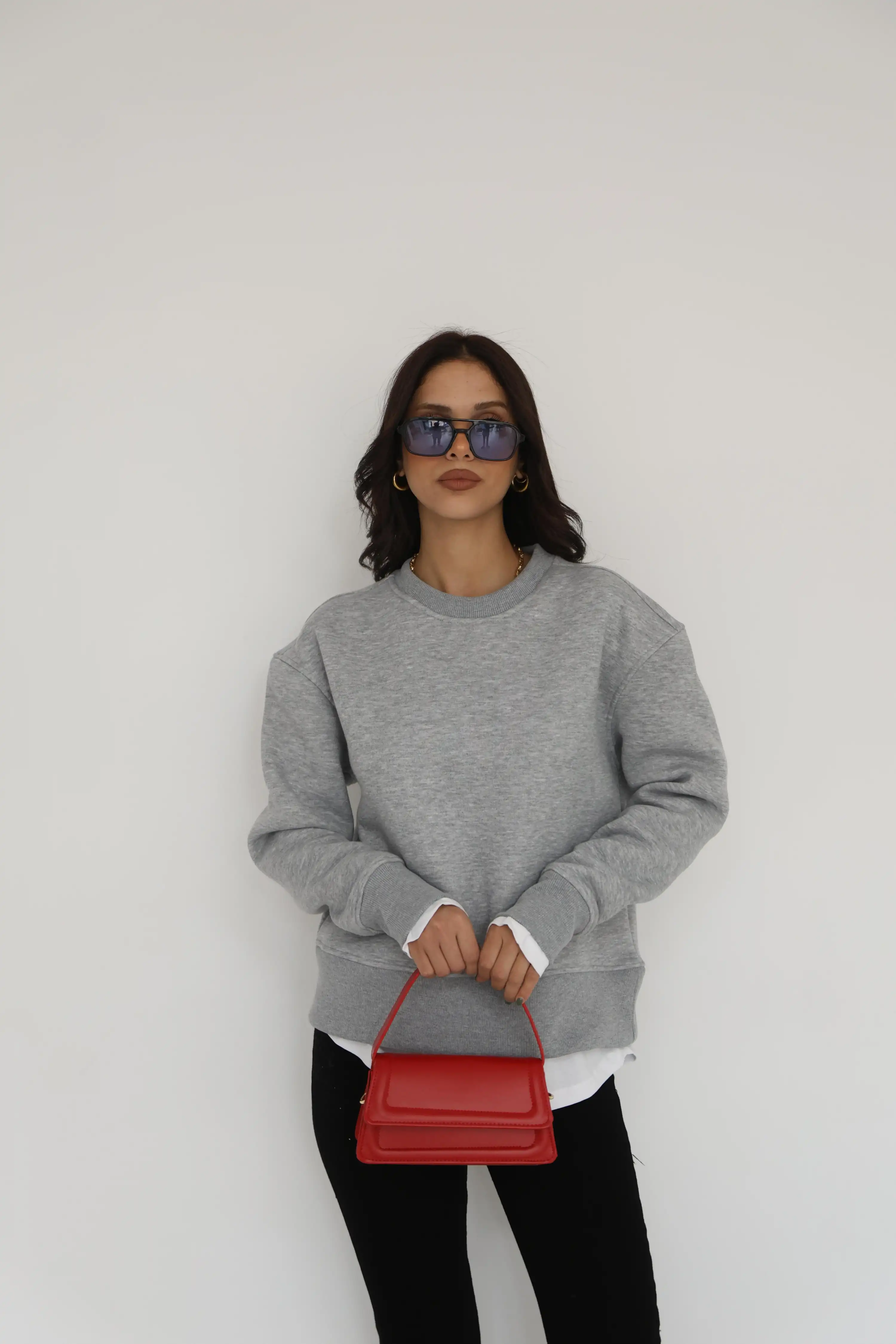 BİSİKLET YAKA SWEAT-GRİ