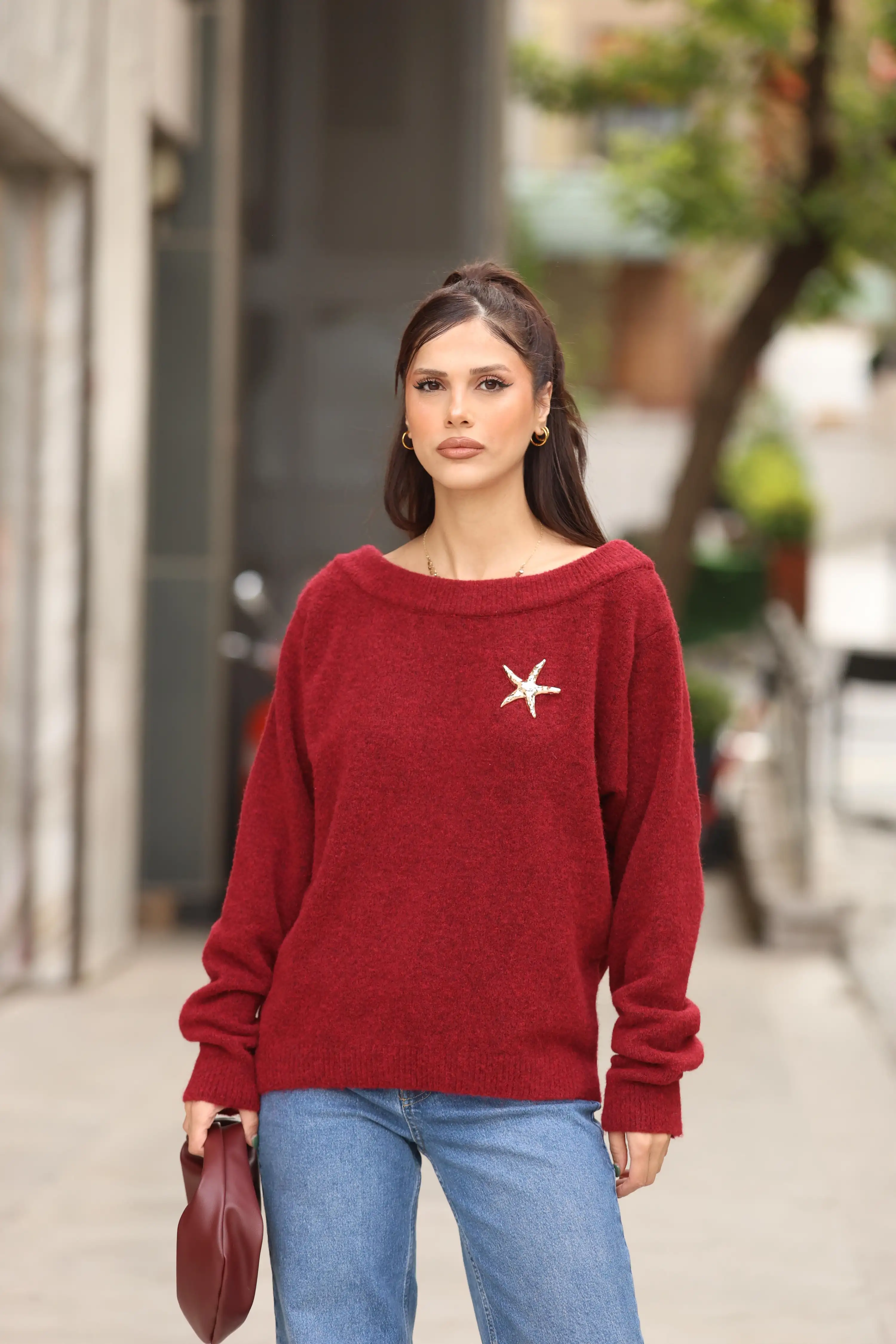 KAYIK YAKA YUMOŞ KAZAK-BORDO