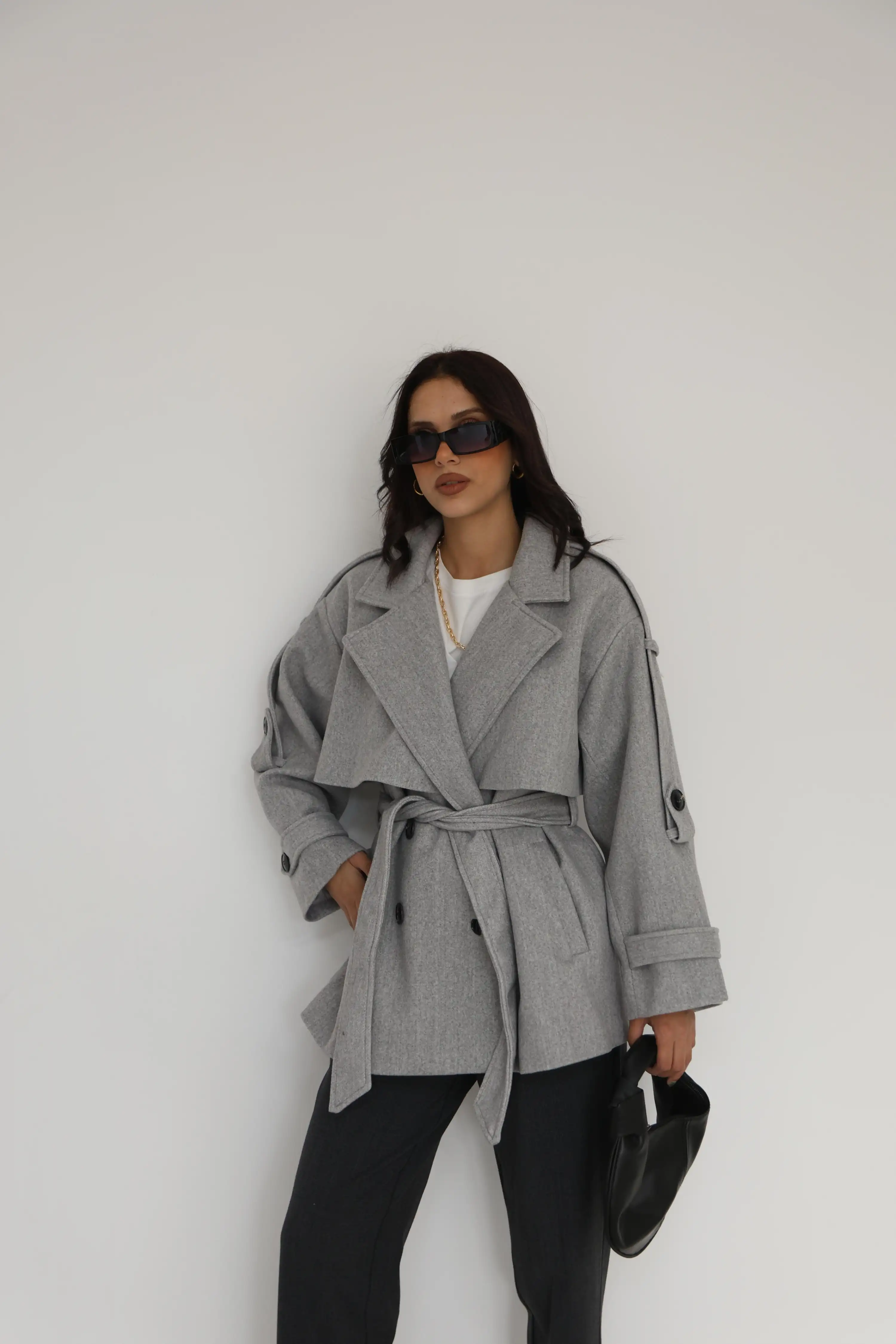 KUŞAKLI KAŞE KABAN-GRİ