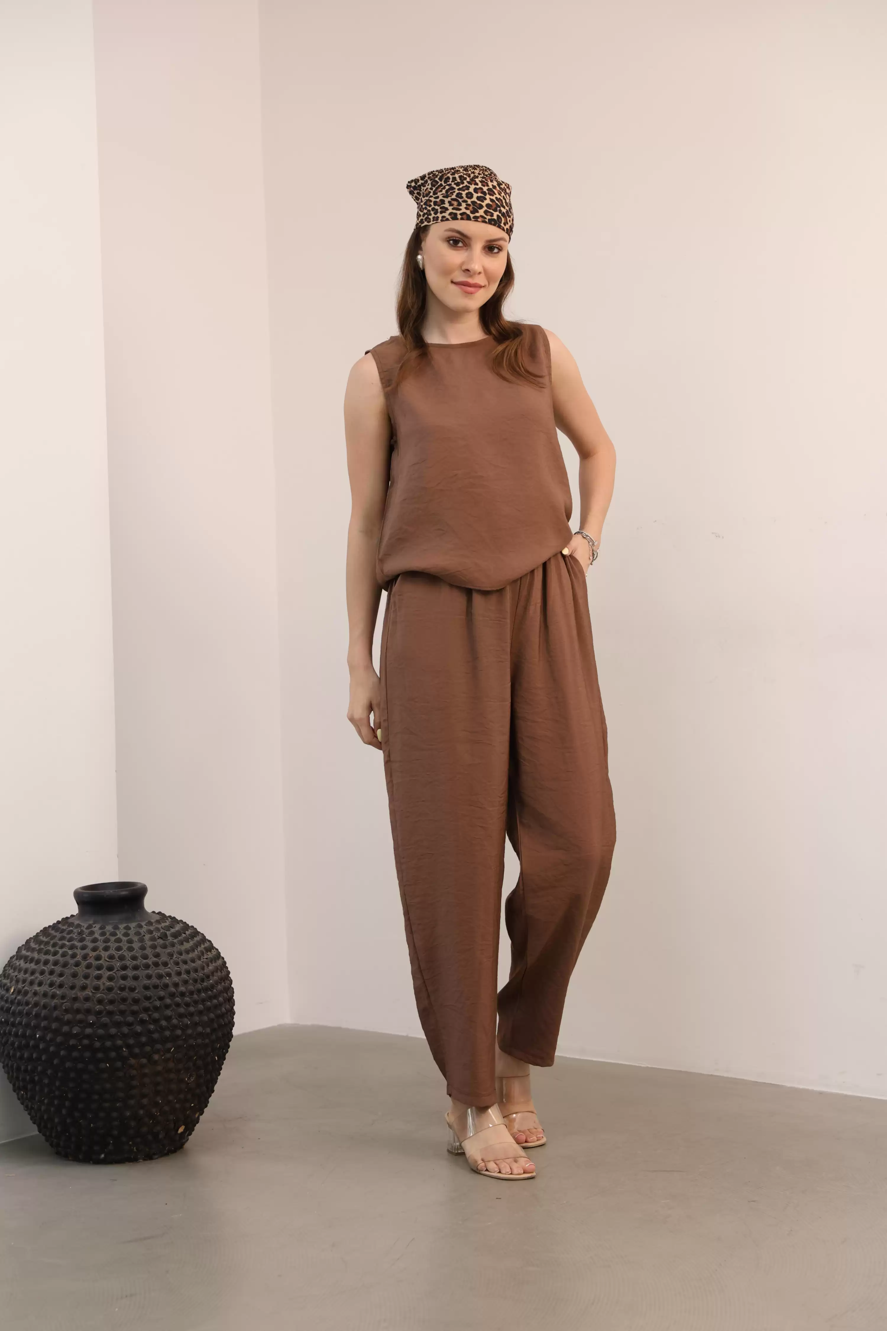 AEROBİN ŞALVER PANTOLONLU TAKIM-KAHVE