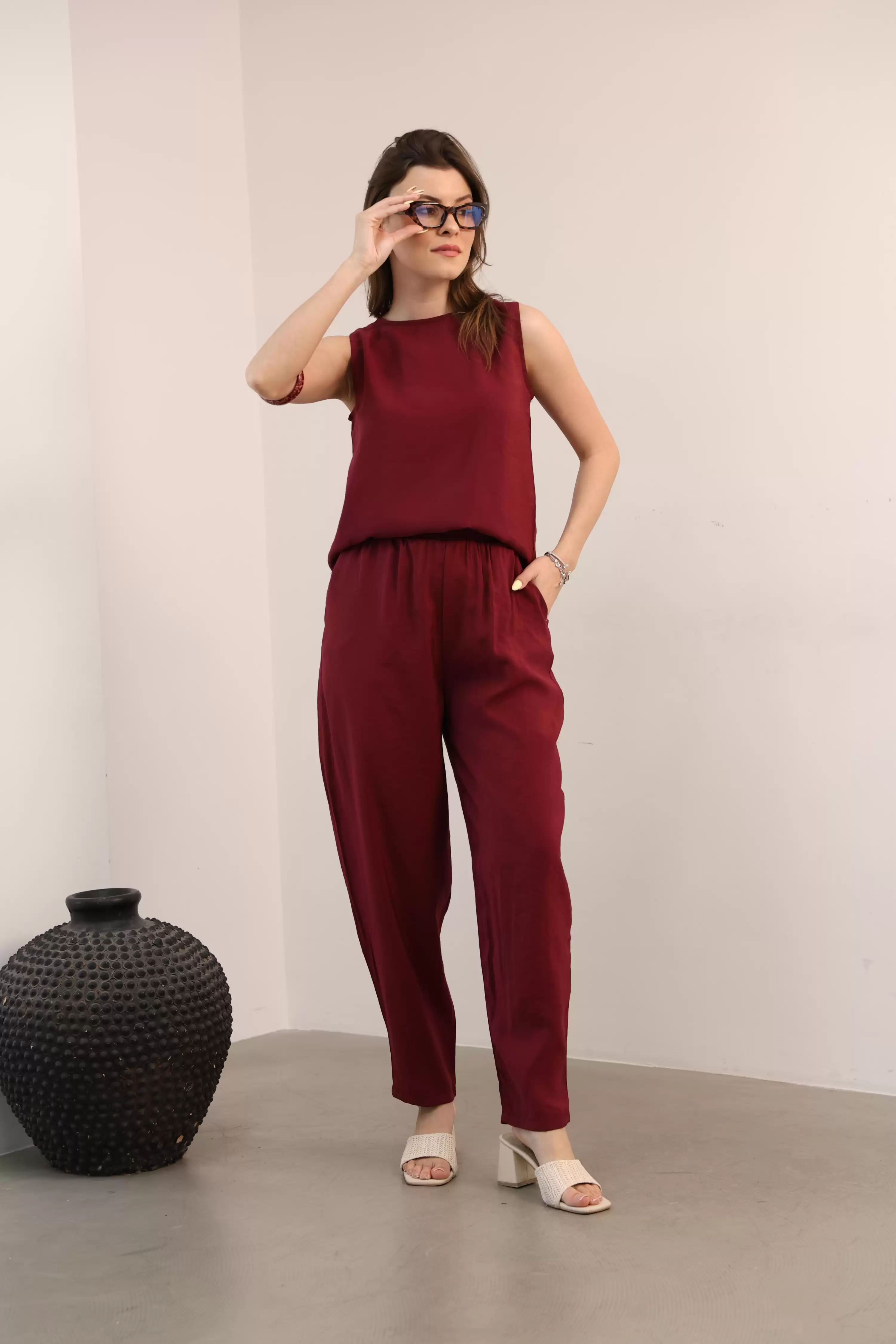 AEROBİN ŞALVER PANTOLONLU TAKIM-BORDO