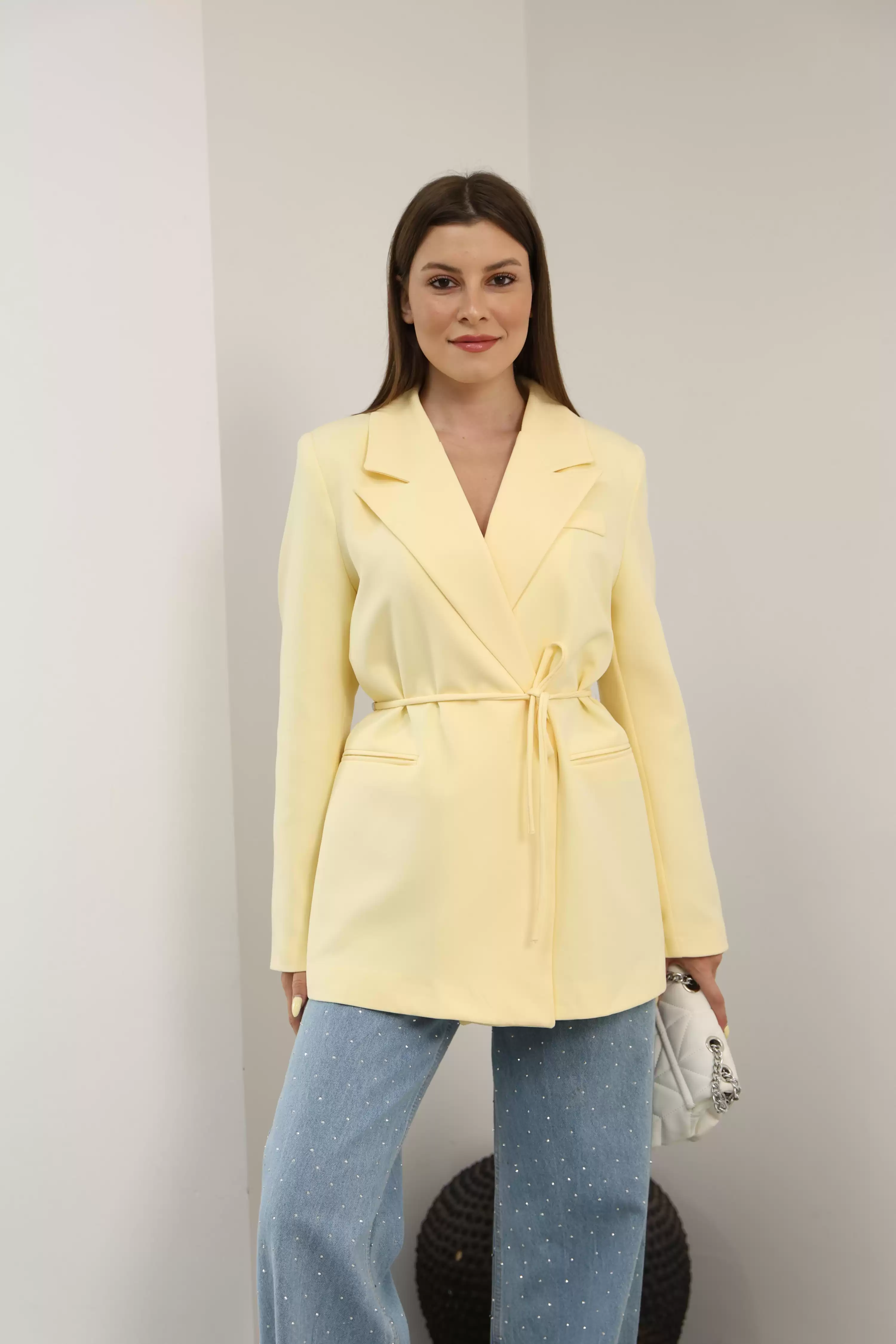 BELDEN İPLİ BLAZER CEKET-SARI