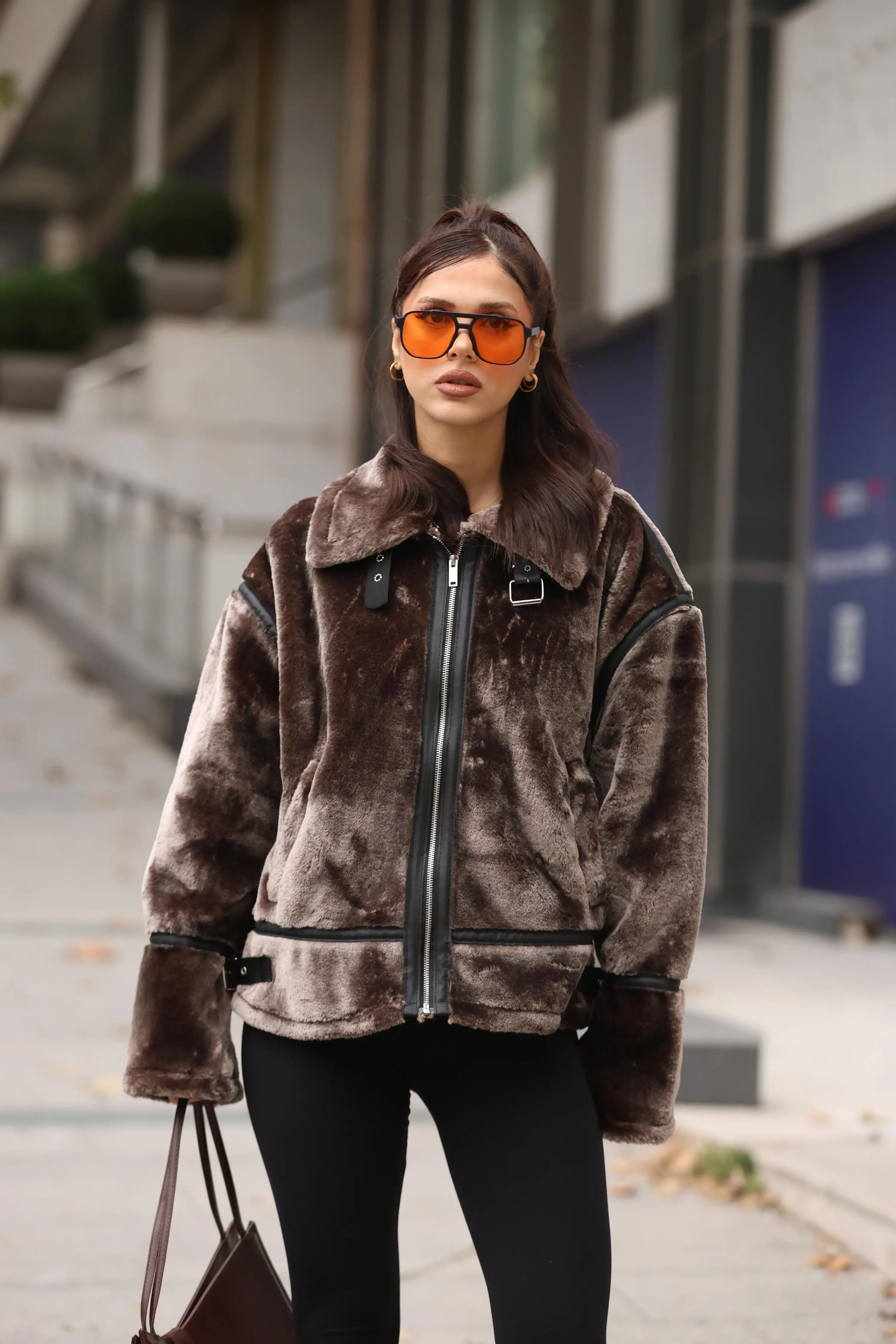 BİKER KÜRK CEKET-KAHVE