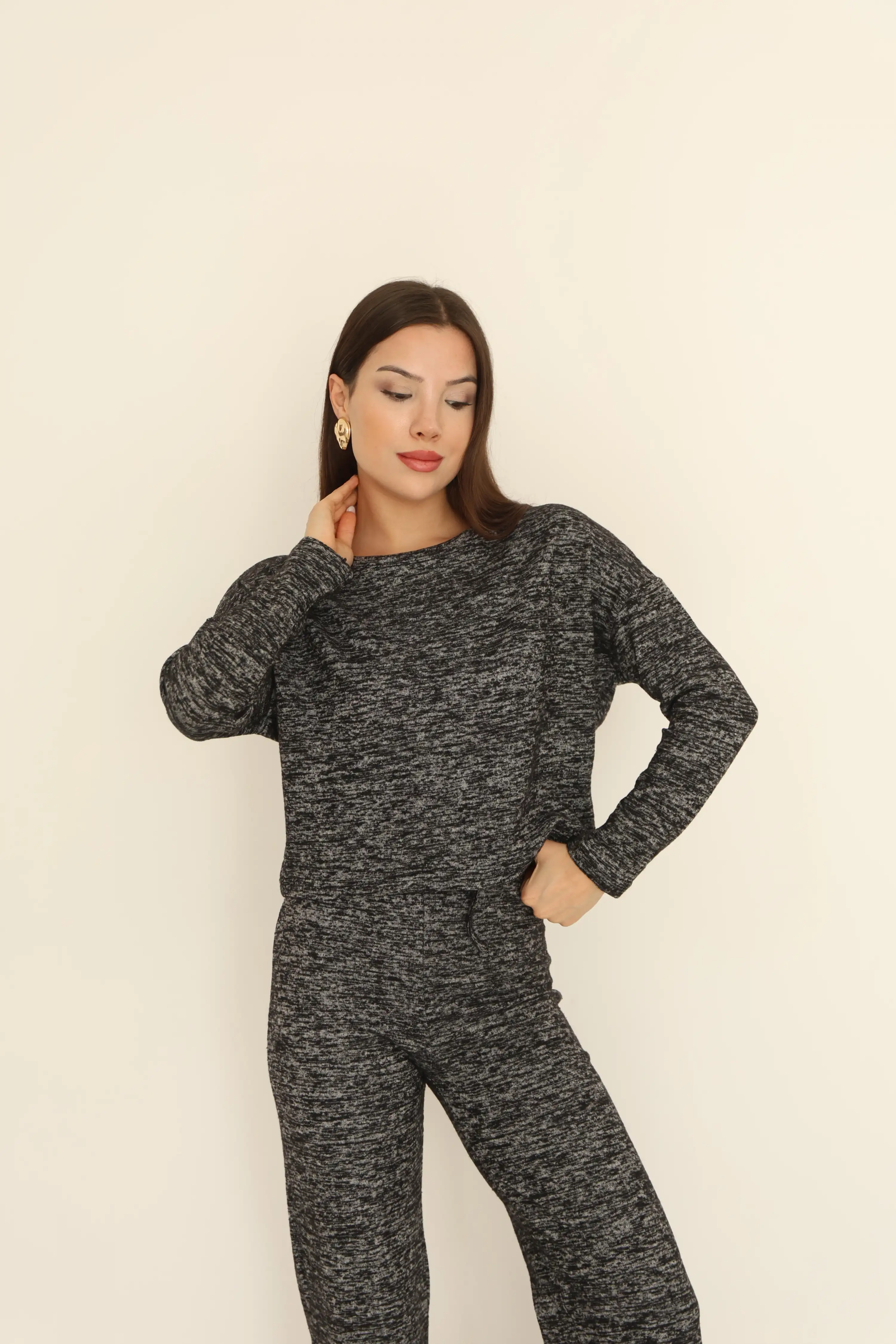 BİSİKLET YAKA TRİKO ALT ÜST TAKIM-ANTRASİT