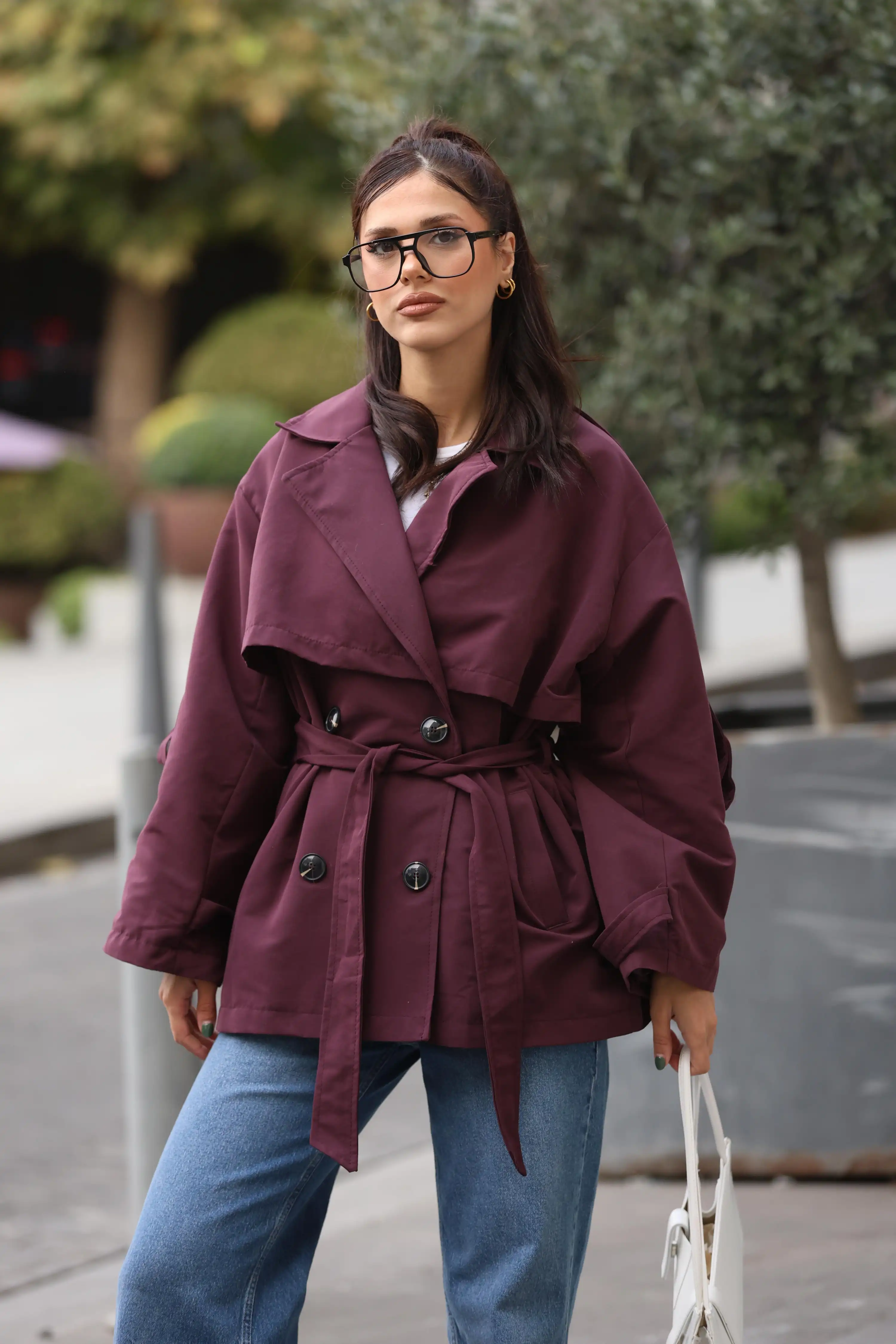 KUŞAKLI OVERSİZE TRENÇKOT-BORDO