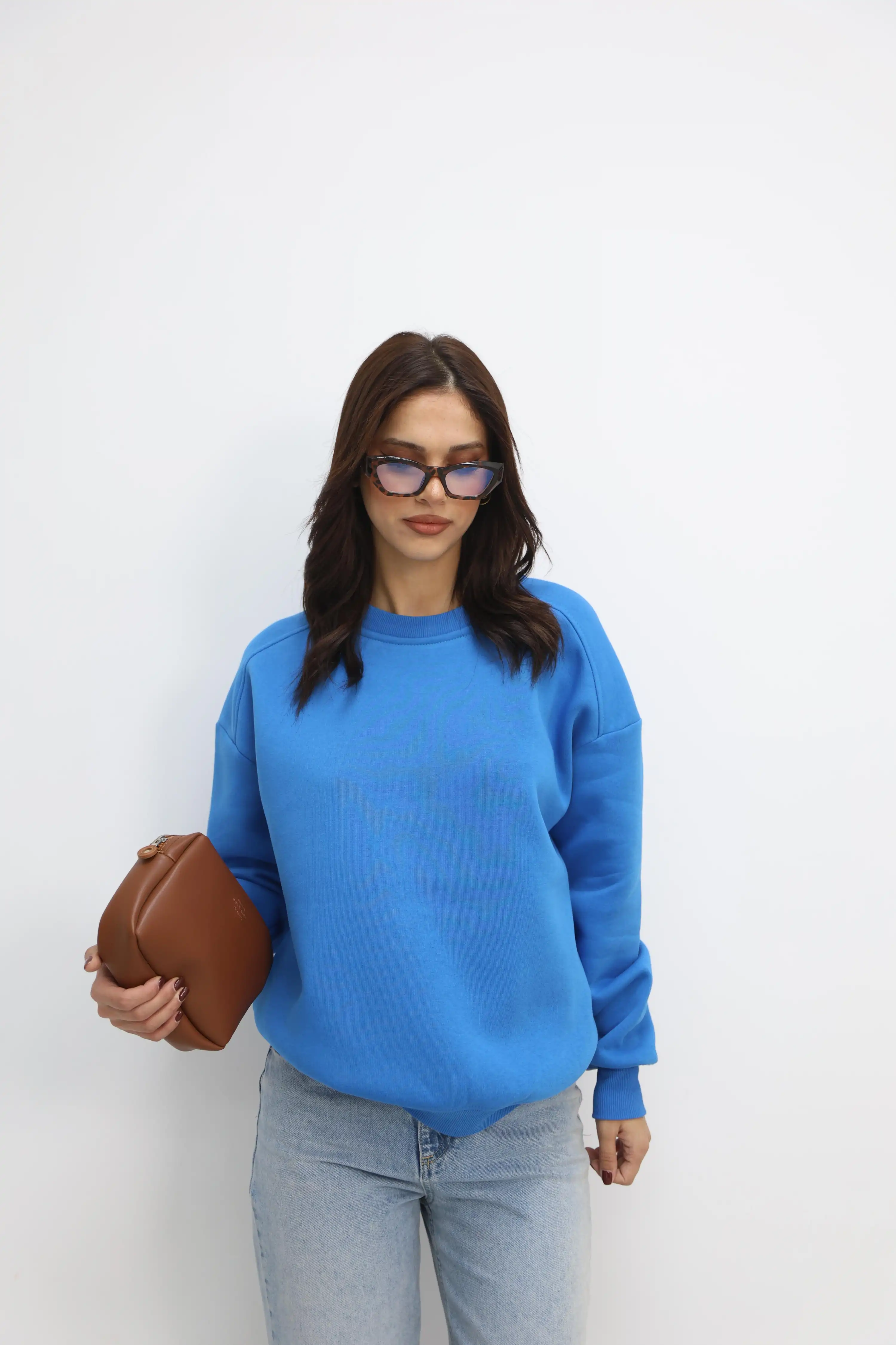 ŞARDONLU DÜZ SWEAT-MAVİ