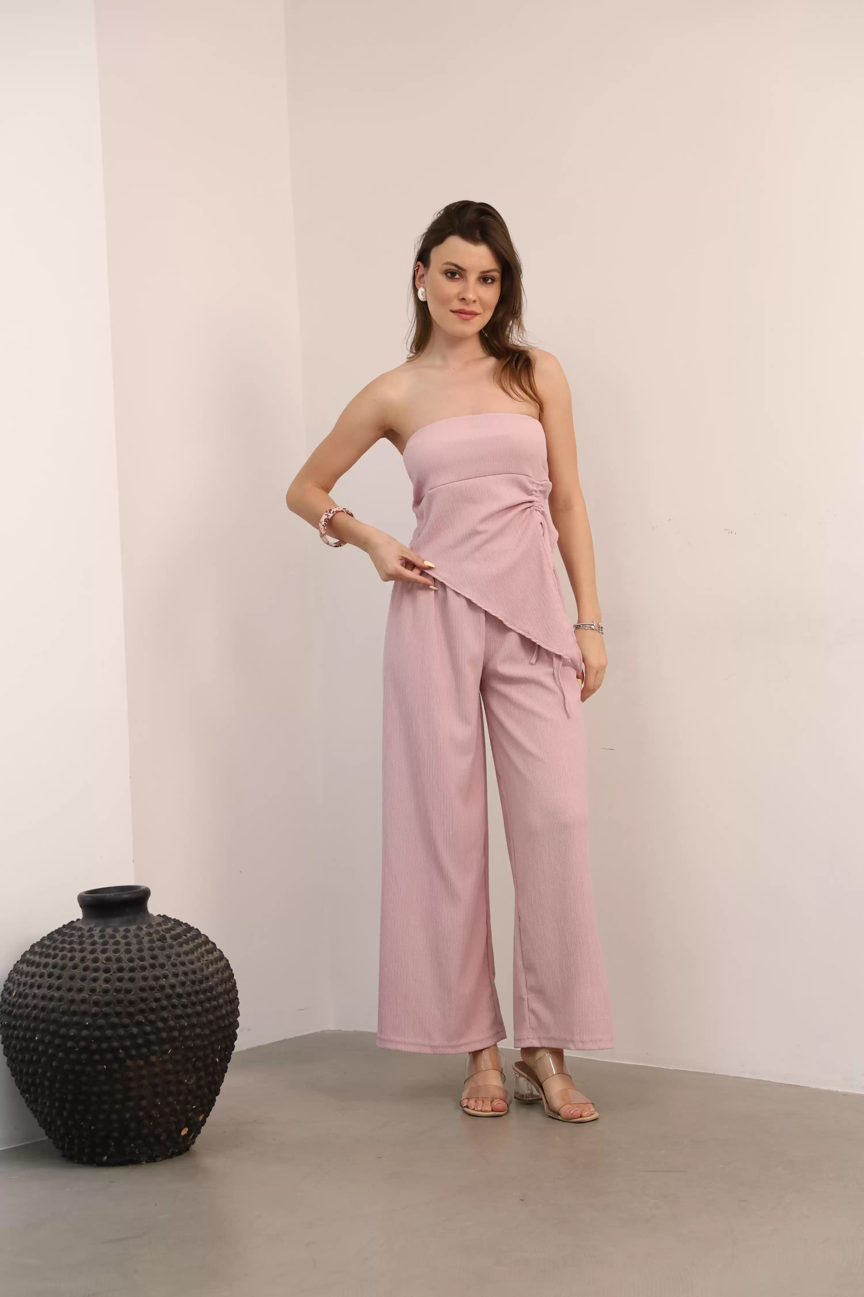STRAPLEZ CROP PANTOLON TAKIM-PUDRA