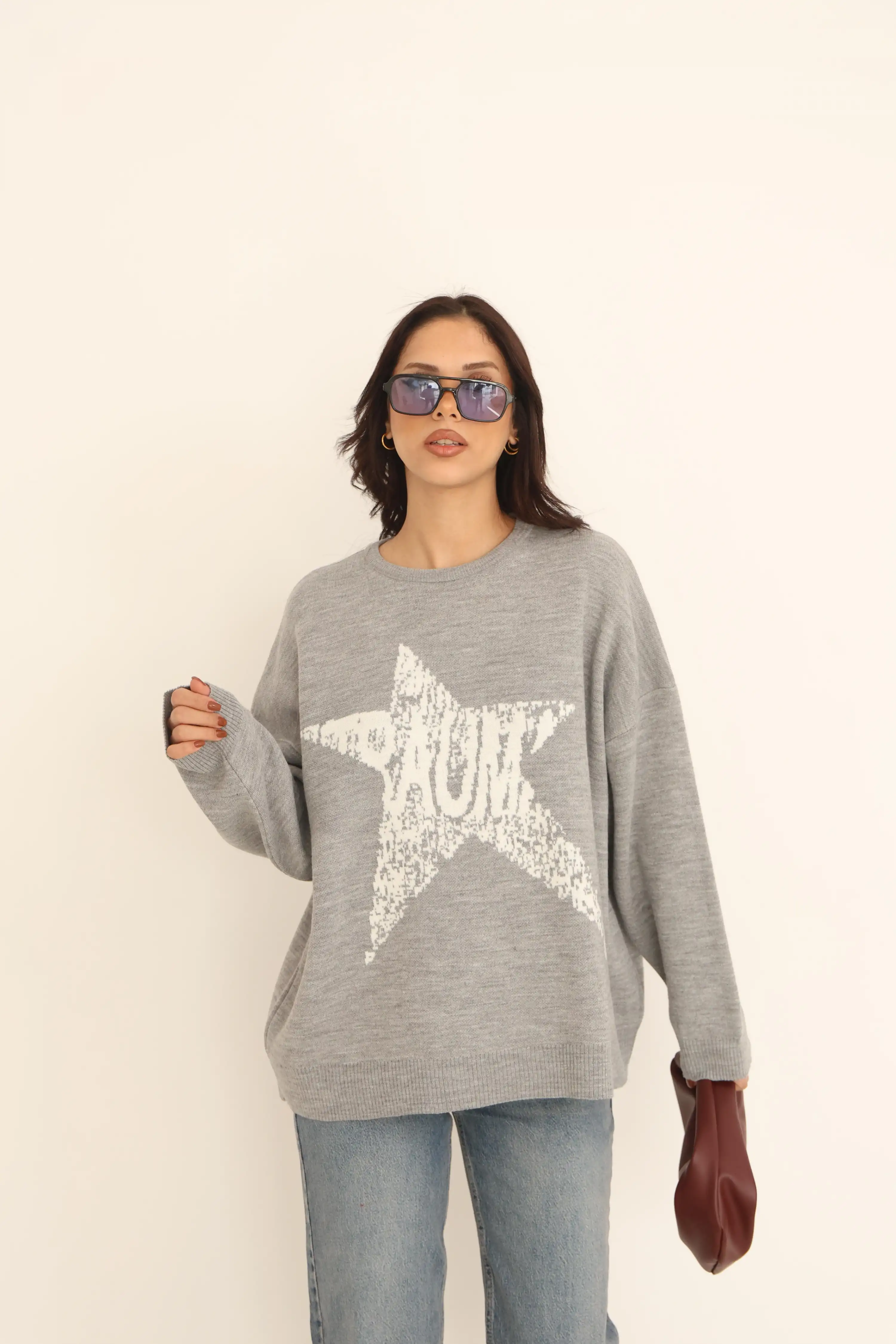 YILDIZ OVERSİZE TRİKO KAZAK-GRİ