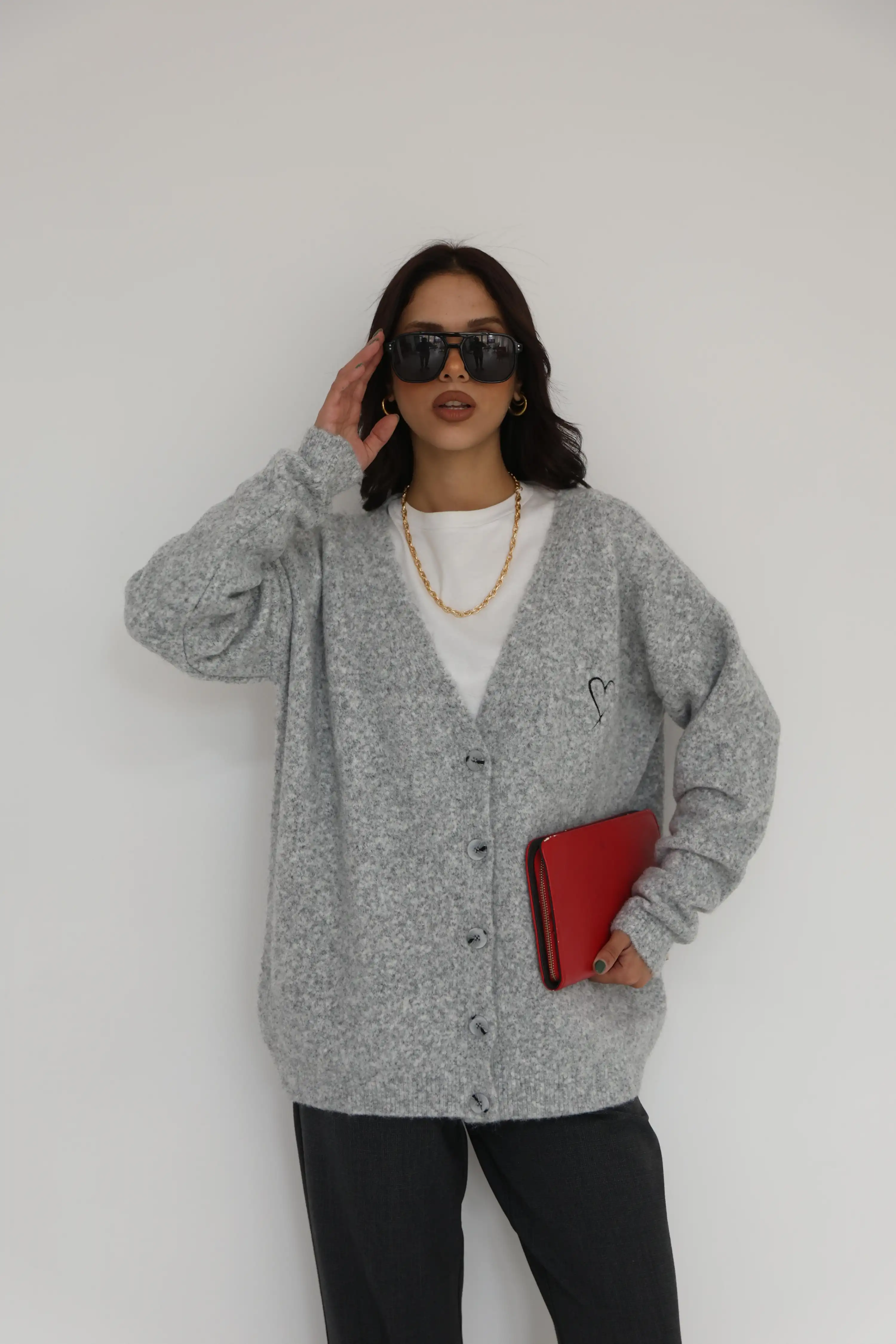 YUMOŞ KALP NAKIŞLI HIRKA-GRİ