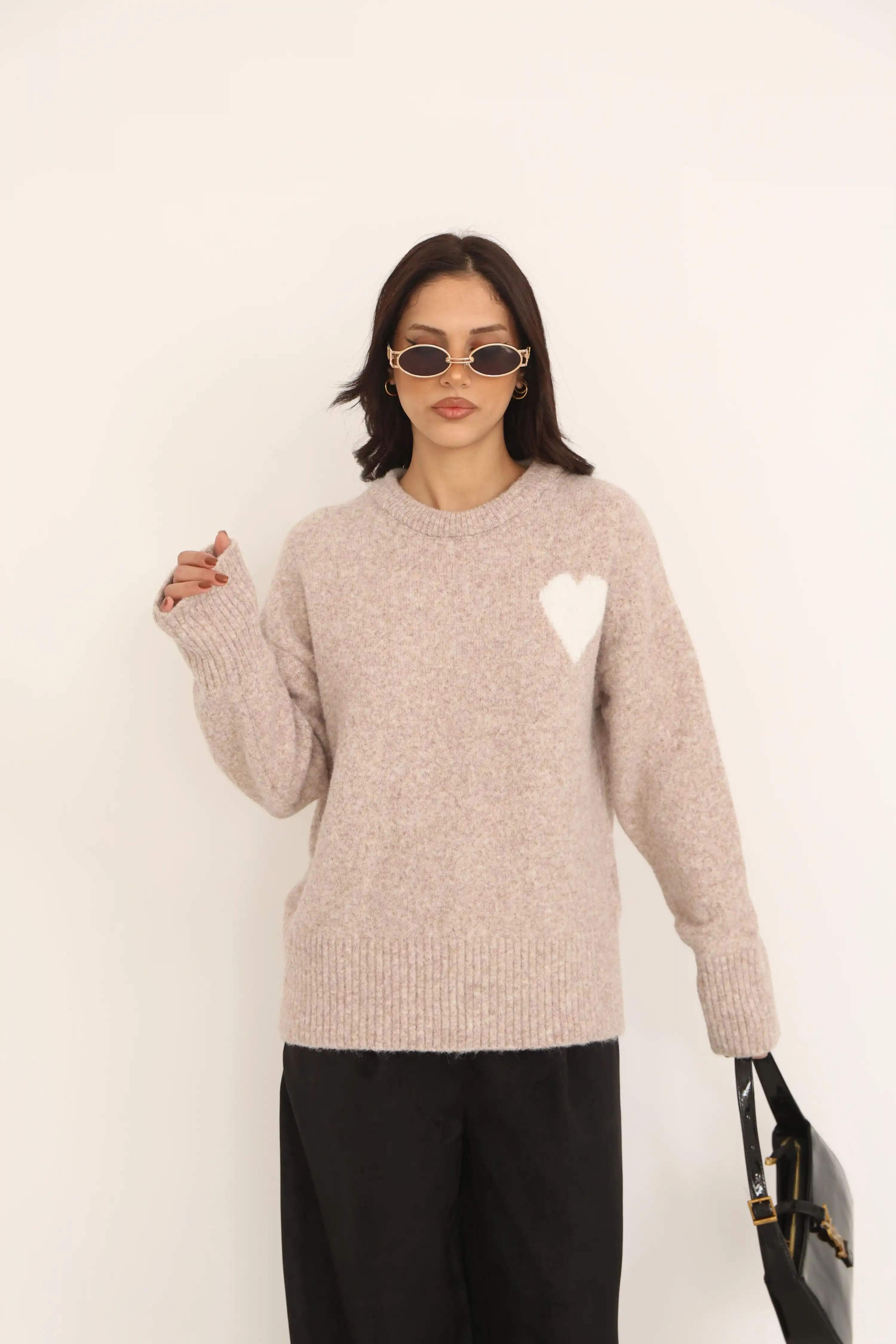 YÜN KARIŞIMLI KALPLİ KAZAK-BEJ