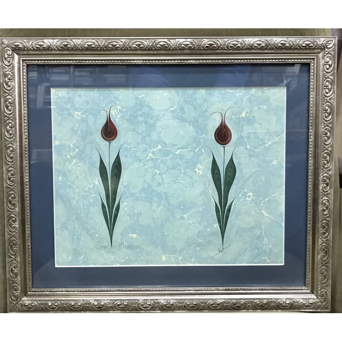ÇİFTLİ LALE EBRU PASPARTULU ( 44CM X 37 CM)
