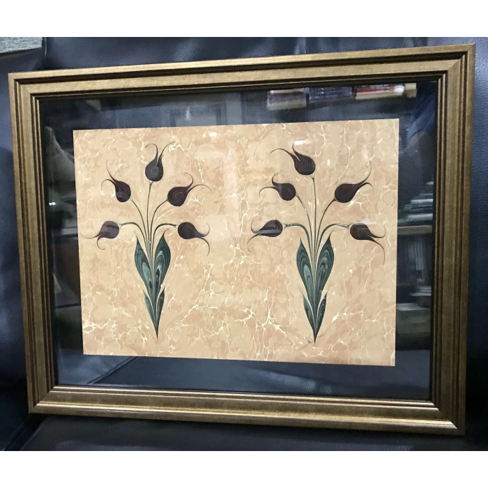 EBRU TABLO ( 46 CM X 40 CM) ÇİFTLİ LALELER