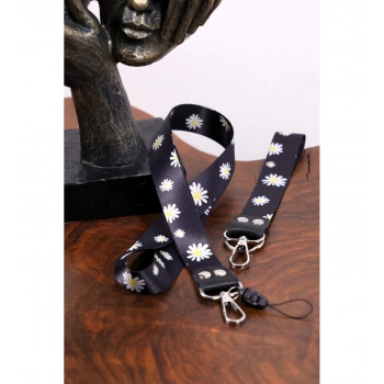 Dioforce Papatya Temalı Çift Rivetli Boyun Askı İpi Ve Anahtarlık Takımı