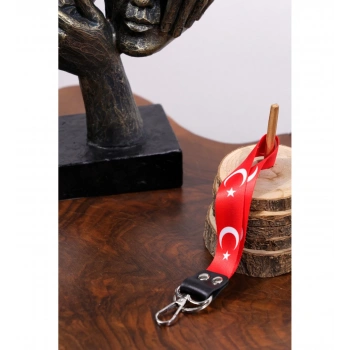 Türk Bayrağı Temalı Çift Rivetli Kanca Ve Halkalı Anahtarlık