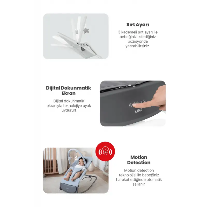 Kanz Robin Elektrikli Pilli Ana Kucağı Cool Grey
