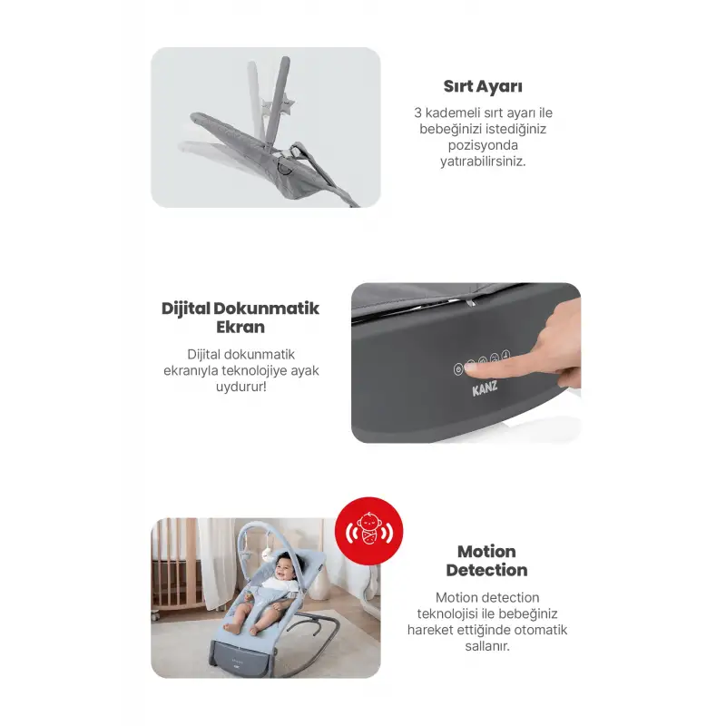 Kanz Robin Elektrikli Pilli Ana Kucağı Grey Green