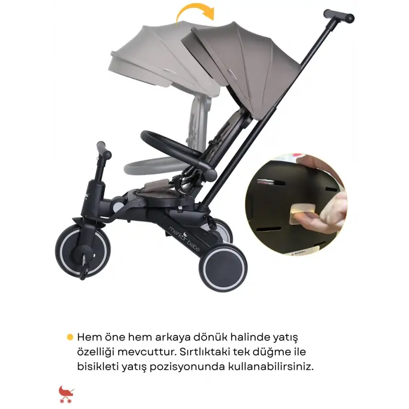 Merkür Bebe 9in1 Hawk Üç Tekerlekli Bebek ve Çocuk Bisikleti Gri