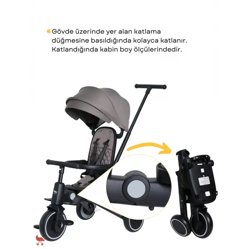 Merkür Bebe 9in1 Hawk Üç Tekerlekli Bebek ve Çocuk Bisikleti Gri
