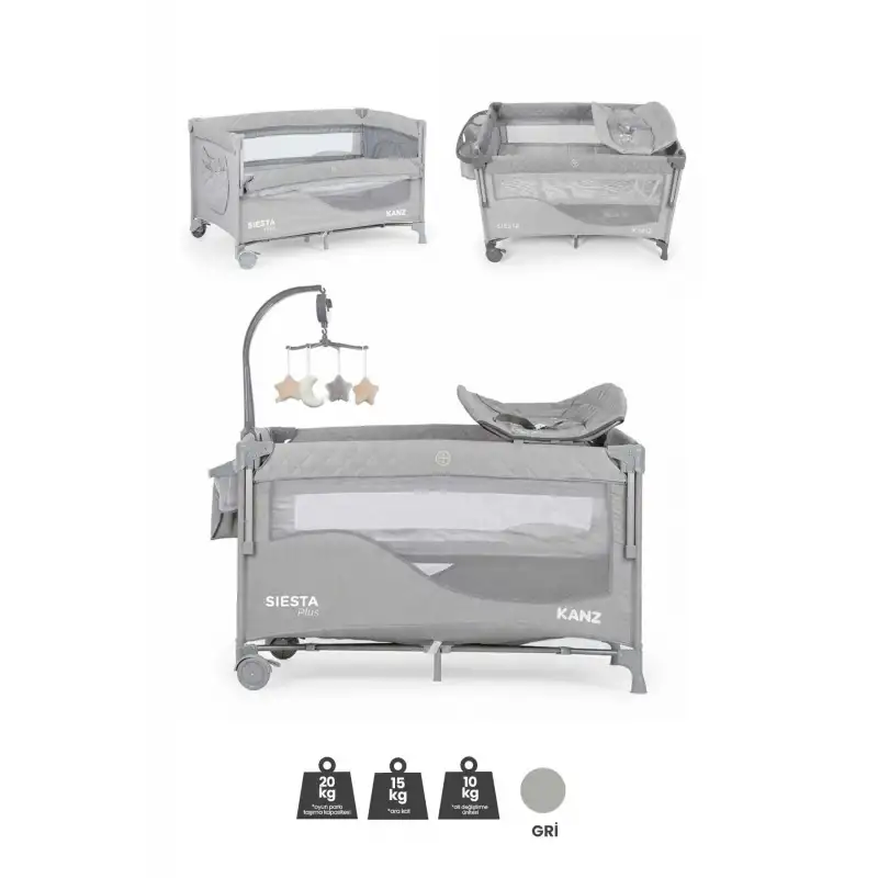 Kanz Siesta Plus Dönenceli Oyun Parkı 70x120 cm Gri