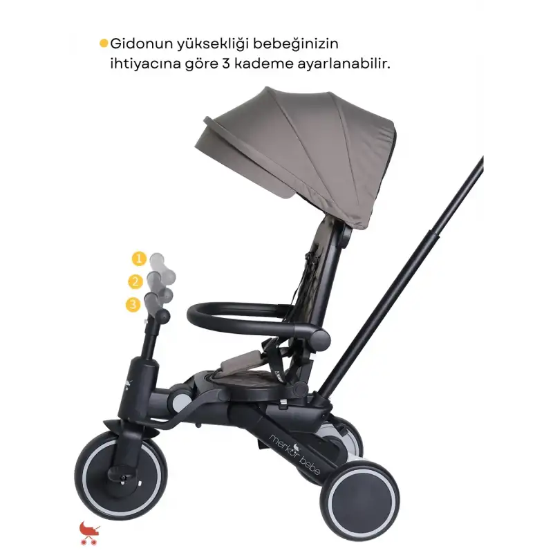 Merkür Bebe 9in1 Hawk Üç Tekerlekli Bebek ve Çocuk Bisikleti Gri