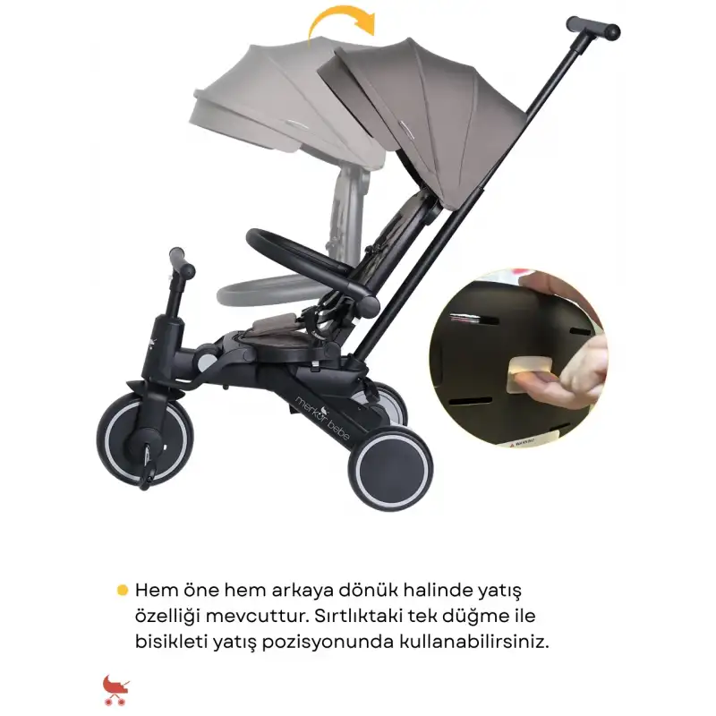 Merkür Bebe 9in1 Hawk Üç Tekerlekli Bebek ve Çocuk Bisikleti Gri