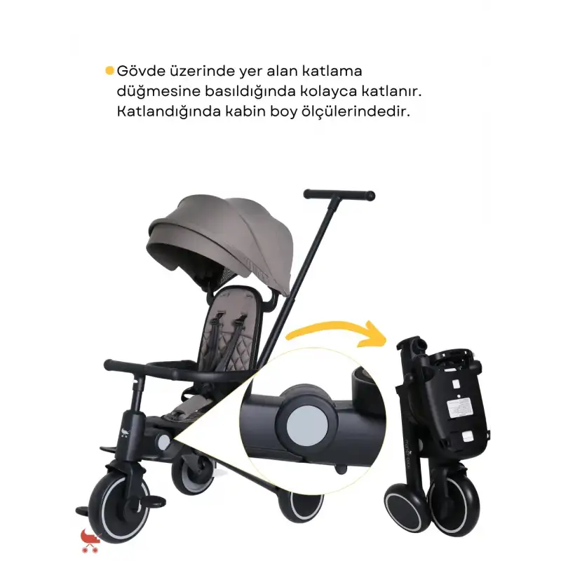 Merkür Bebe 9in1 Hawk Üç Tekerlekli Bebek ve Çocuk Bisikleti Gri