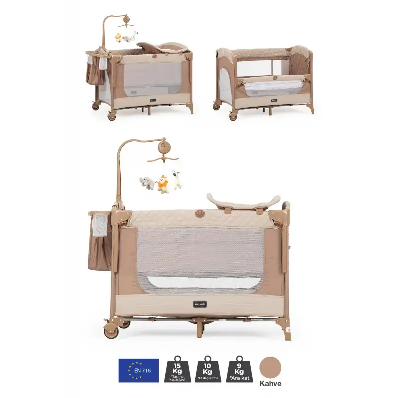 Pierre Cardin Luna Anne Yanı Park Yatak ve Oyun Parkı 60x100 cm Kahve