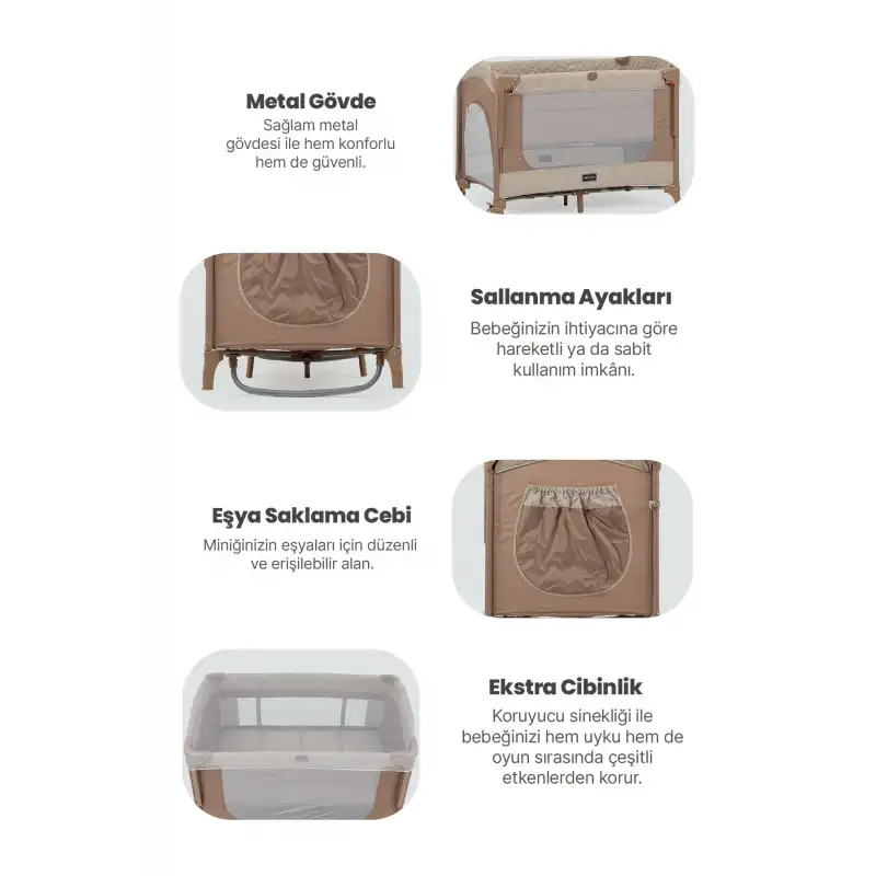 Pierre Cardin Luna Anne Yanı Park Yatak ve Oyun Parkı 60x100 cm Kahve