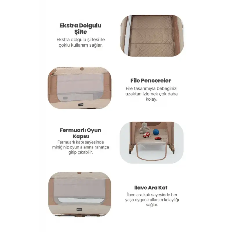 Pierre Cardin Luna Anne Yanı Park Yatak ve Oyun Parkı 60x100 cm Kahve