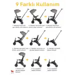 Merkür Bebe 9in1 Hawk Üç Tekerlekli Bebek ve Çocuk Bisikleti Gri
