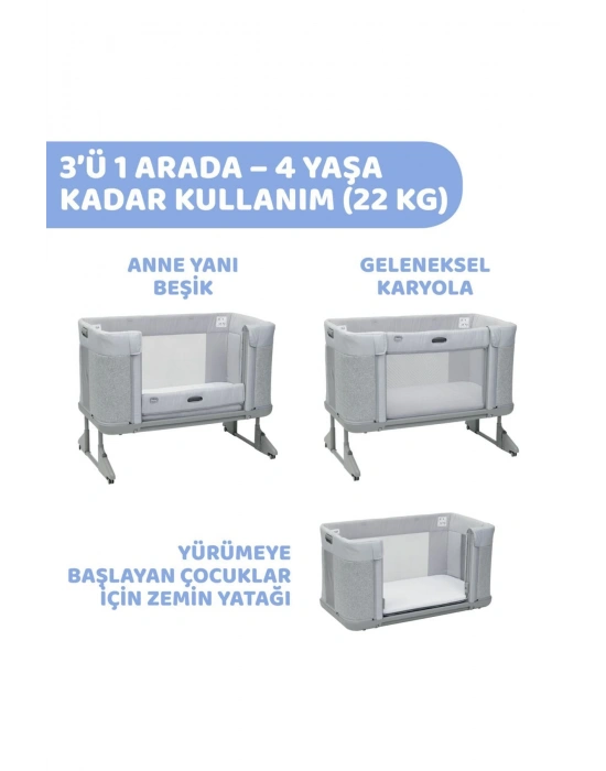 Next2me Forever Anne Yanı Beşik Ash Grey Cross Collectıon