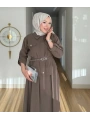 Ece Çıtçıt Kapaklı Fermuarlı Kemerli Etekli Takım - Kahverengi