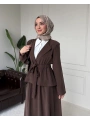 Ayel Kuşaklı Etekli Takım - Kahverengi