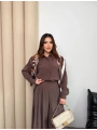 Sare Şal Detaylı Pantolonlu Takım - Kahverengi