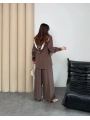 Sare Şal Detaylı Pantolonlu Takım - Kahverengi
