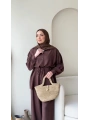 Çilek Kumaş Pantolonlu Takım - Kahverengi