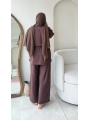 Çilek Kumaş Pantolonlu Takım - Kahverengi