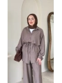 Çilek Kumaş Pantolonlu Takım - Vizon