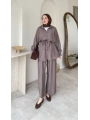 Çilek Kumaş Pantolonlu Takım - Vizon