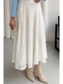 Beli Lastikli Güpür Etek - Beyaz